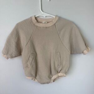 Bebe Holic Tan Beige Crewneck Sweatshirt Bubble Romper Snap Bottom Size S Kids